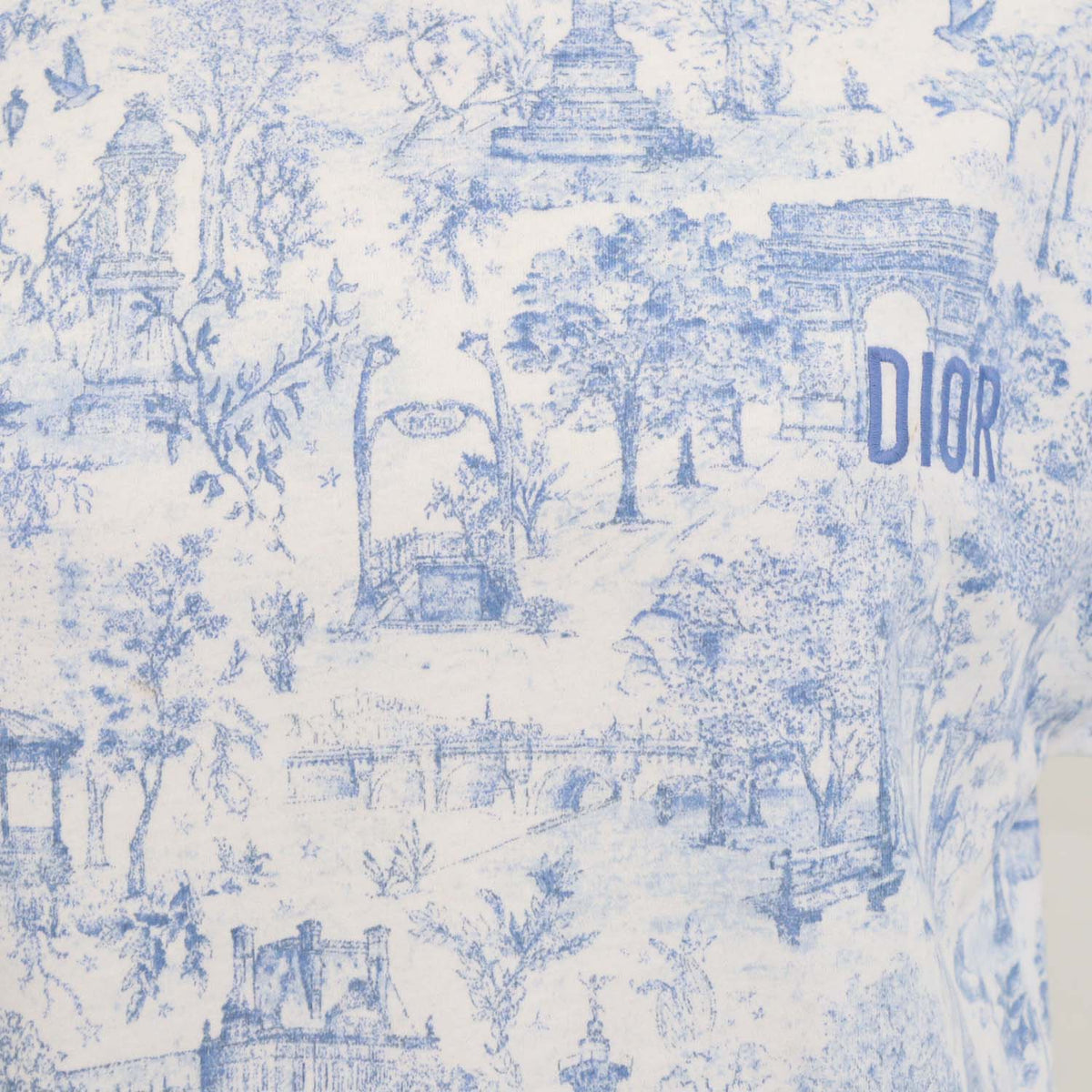Christian Dior Kids Blue,White Cotton Land Marks Print T-Shirt