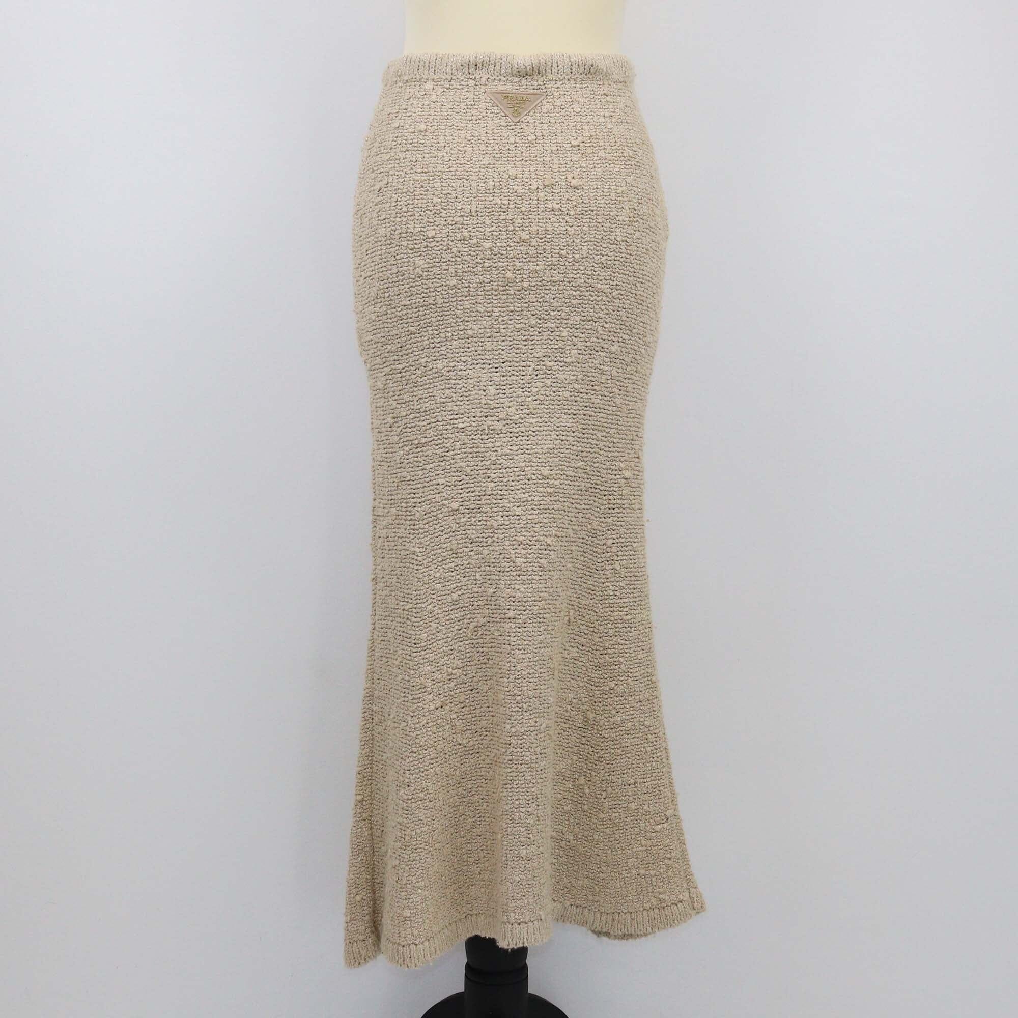 Prada Beige Drawstring High Rise Midi Skirt Womens Prada 