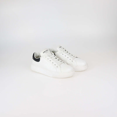 Prada White/Black Leather Macro Lace Up Sneakers