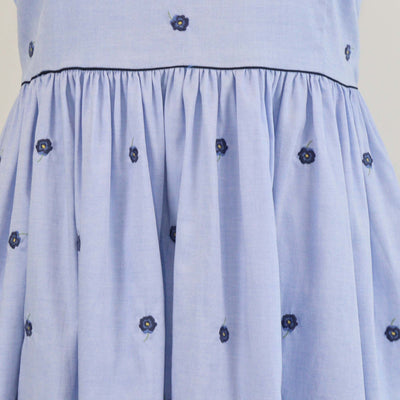 Polo Ralph Lauren Kids Blue Flower Embroidered Sleeveless Oxford Dress
