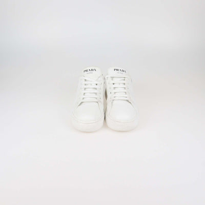 Prada White/Black Leather Macro Lace Up Sneakers