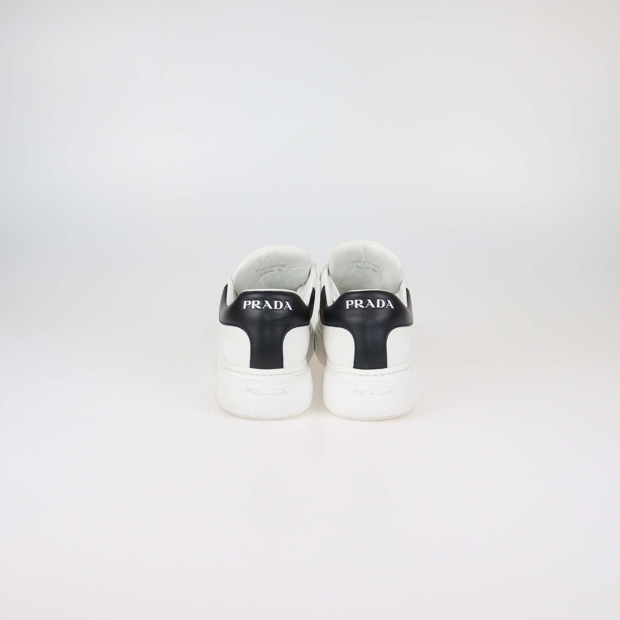 Prada White/Black Leather Macro Lace Up Sneakers