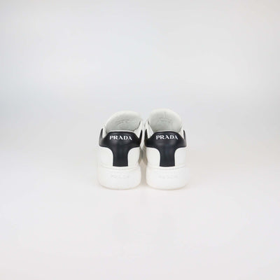 Prada White/Black Leather Macro Lace Up Sneakers
