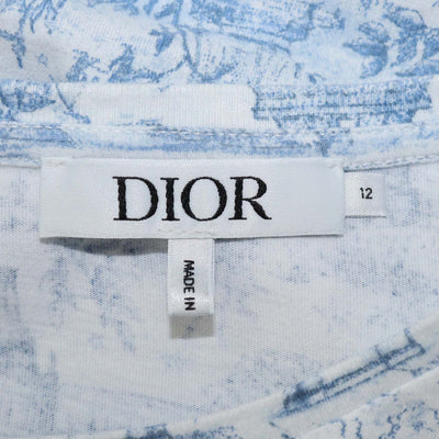Christian Dior Kids Blue,White Cotton Land Marks Print T-Shirt