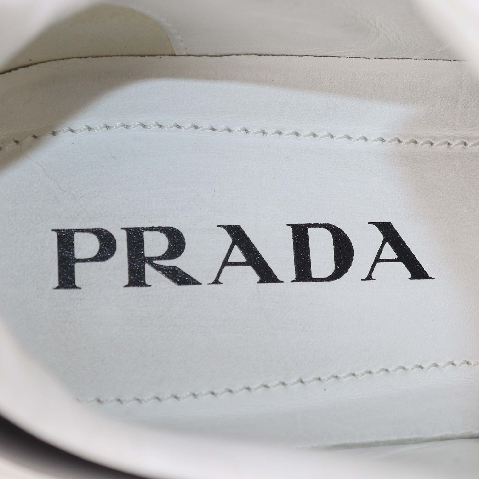 Prada White/Black Leather Macro Lace Up Sneakers