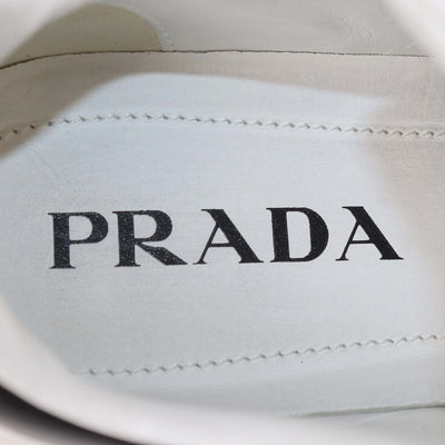 Prada White/Black Leather Macro Lace Up Sneakers