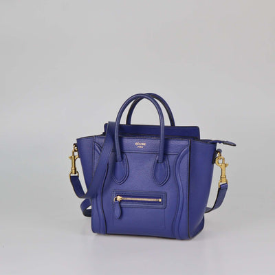 Celine Blue Leather Nano Luggage Tote