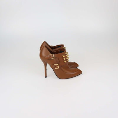 Gucci Brown Leather Alexandra Studded Ankle Boots