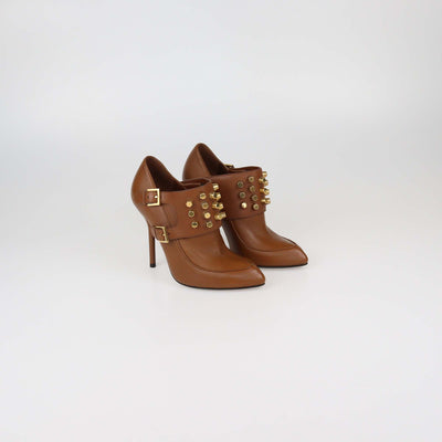 Gucci Brown Leather Alexandra Studded Ankle Boots