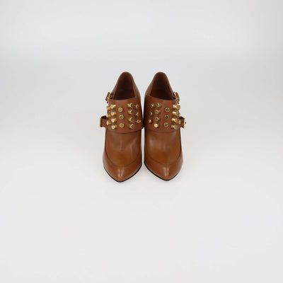 Gucci Brown Leather Alexandra Studded Ankle Boots