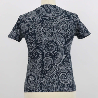 Etro Navy Blue,White Cotton Bandana Print T-Shirt