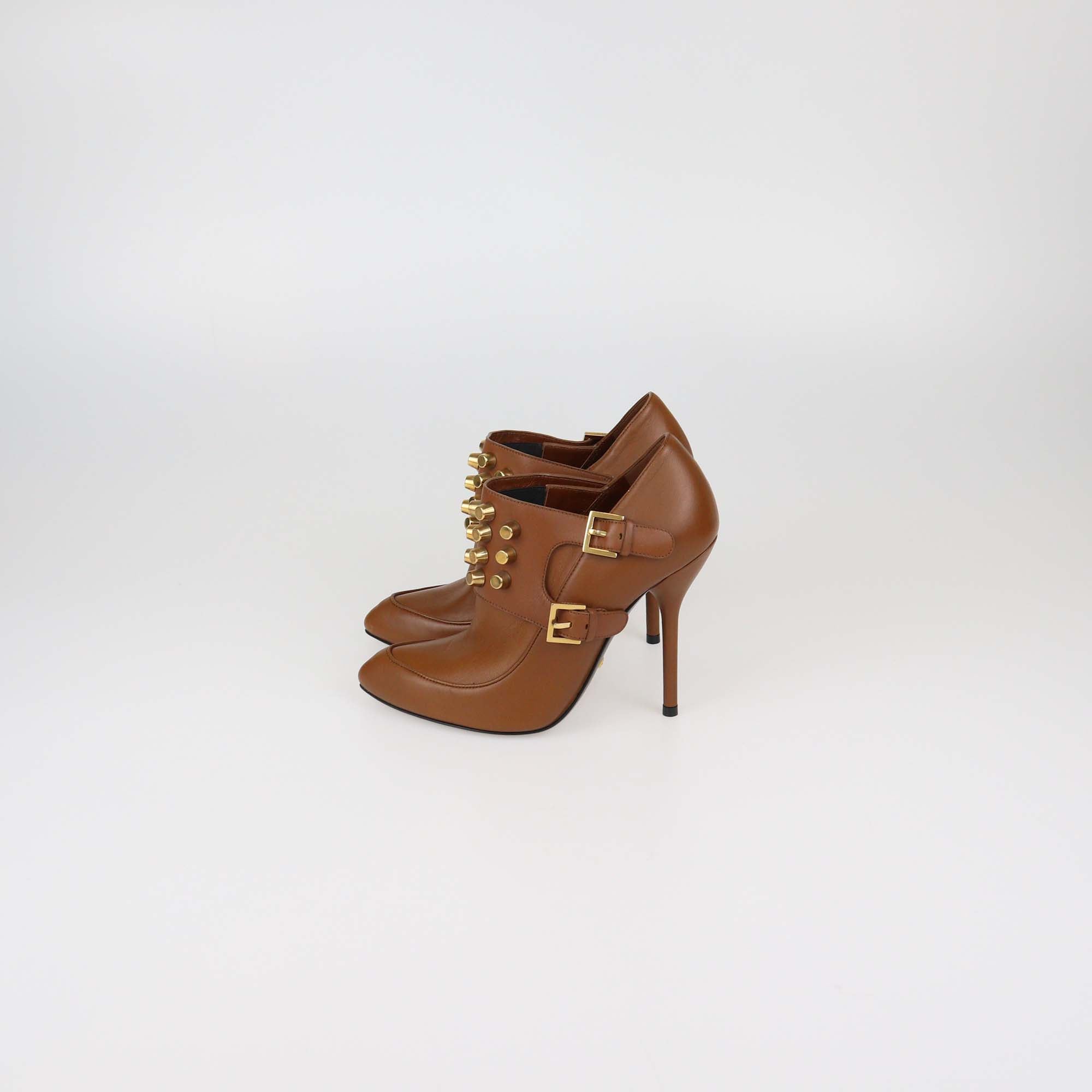 Gucci Brown Leather Alexandra Studded Ankle Boots