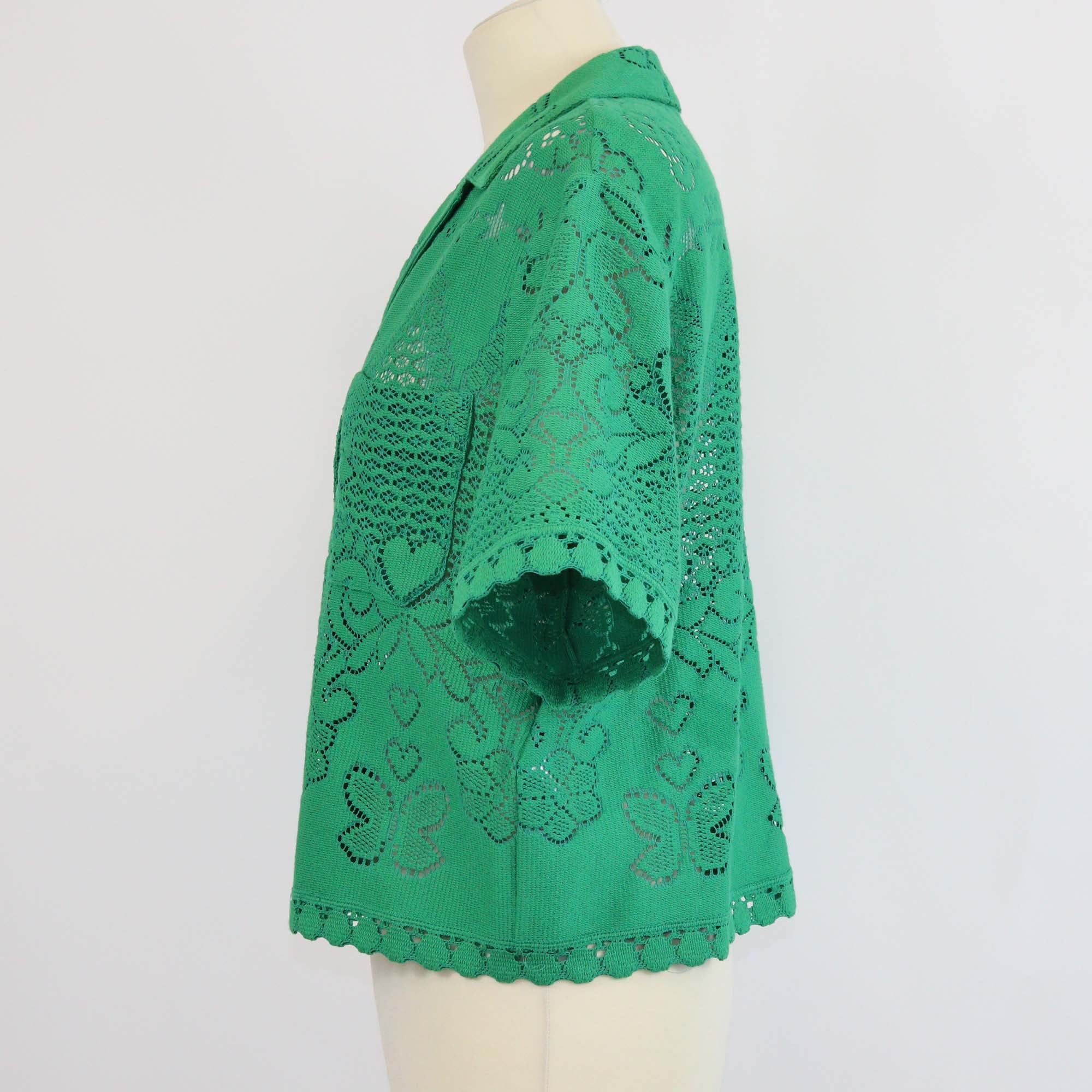 Valentino Green Cotton Lace Pattern Short Sleeve Shirt