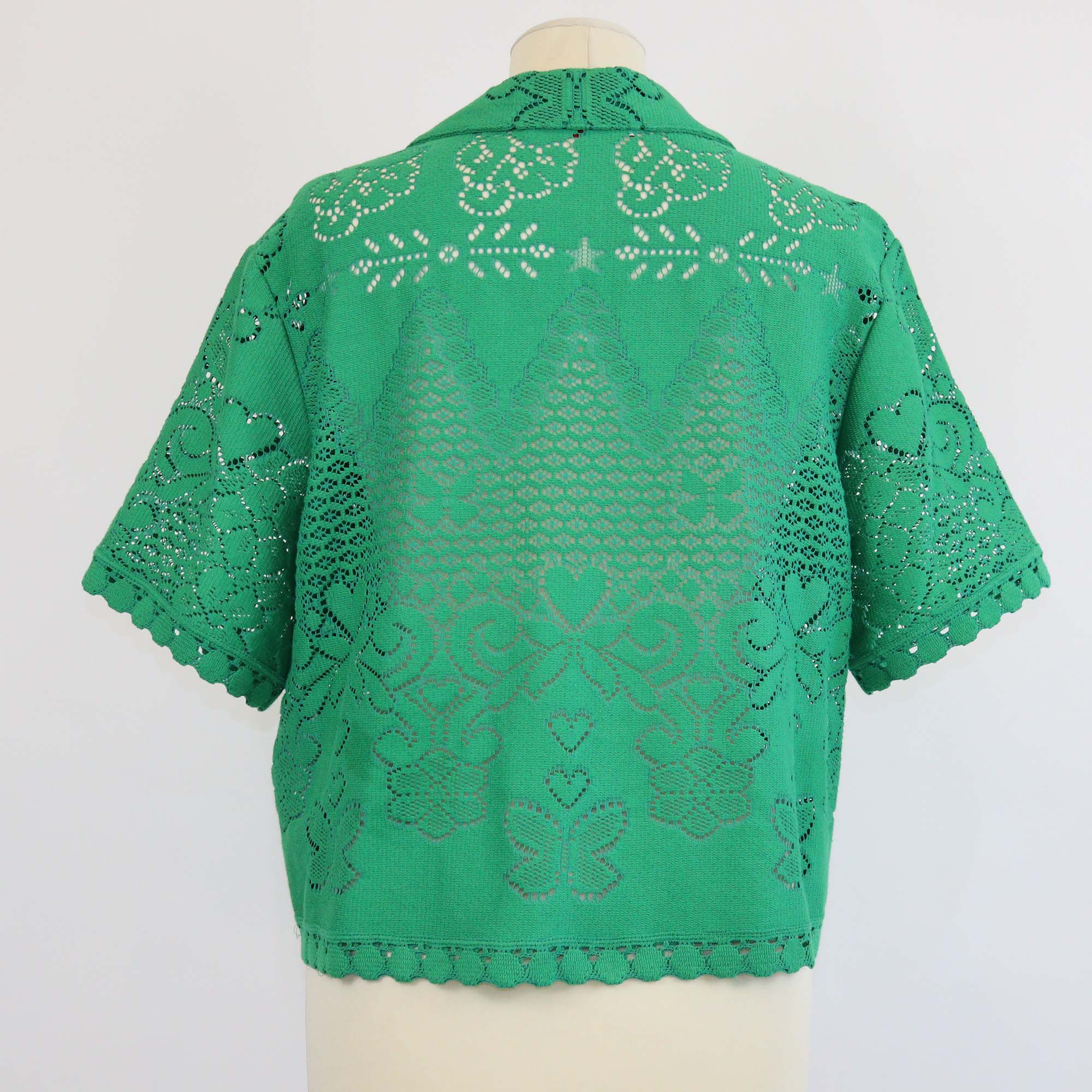 Valentino Green Cotton Lace Pattern Short Sleeve Shirt