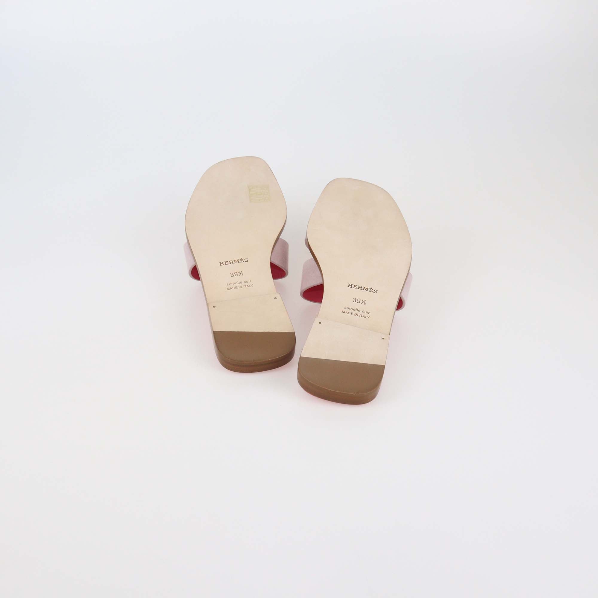 Hermes Rose Porcelaine Suede Oran Sandals