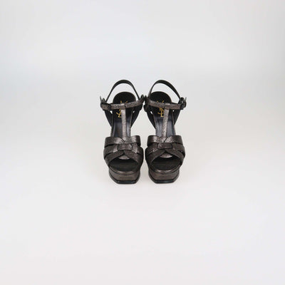 Saint Laurent Metallic Crackled Leather Tribute Platform Sandals