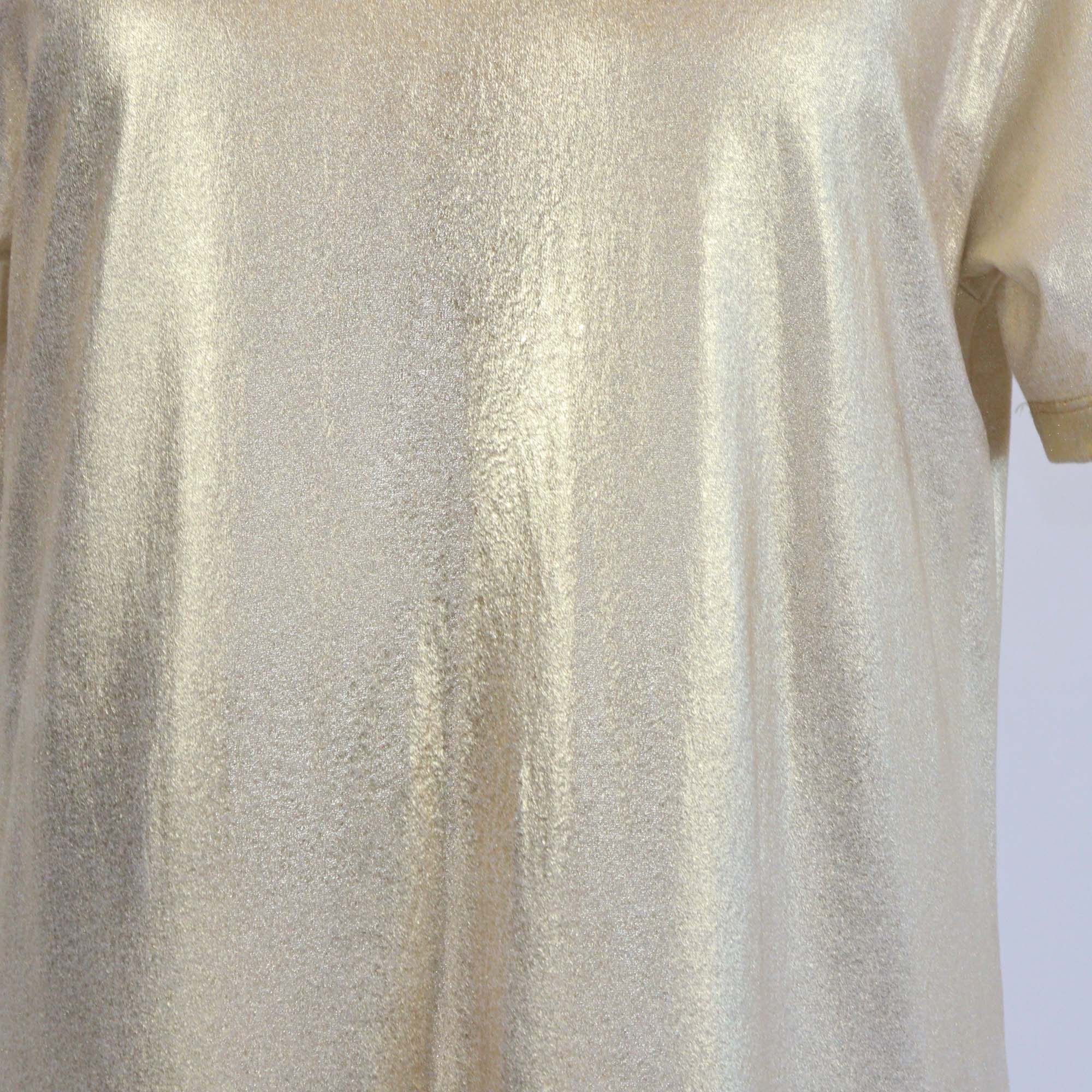 Valentino Gold/White Cotton Pleated Short Sleeve Midi Dress