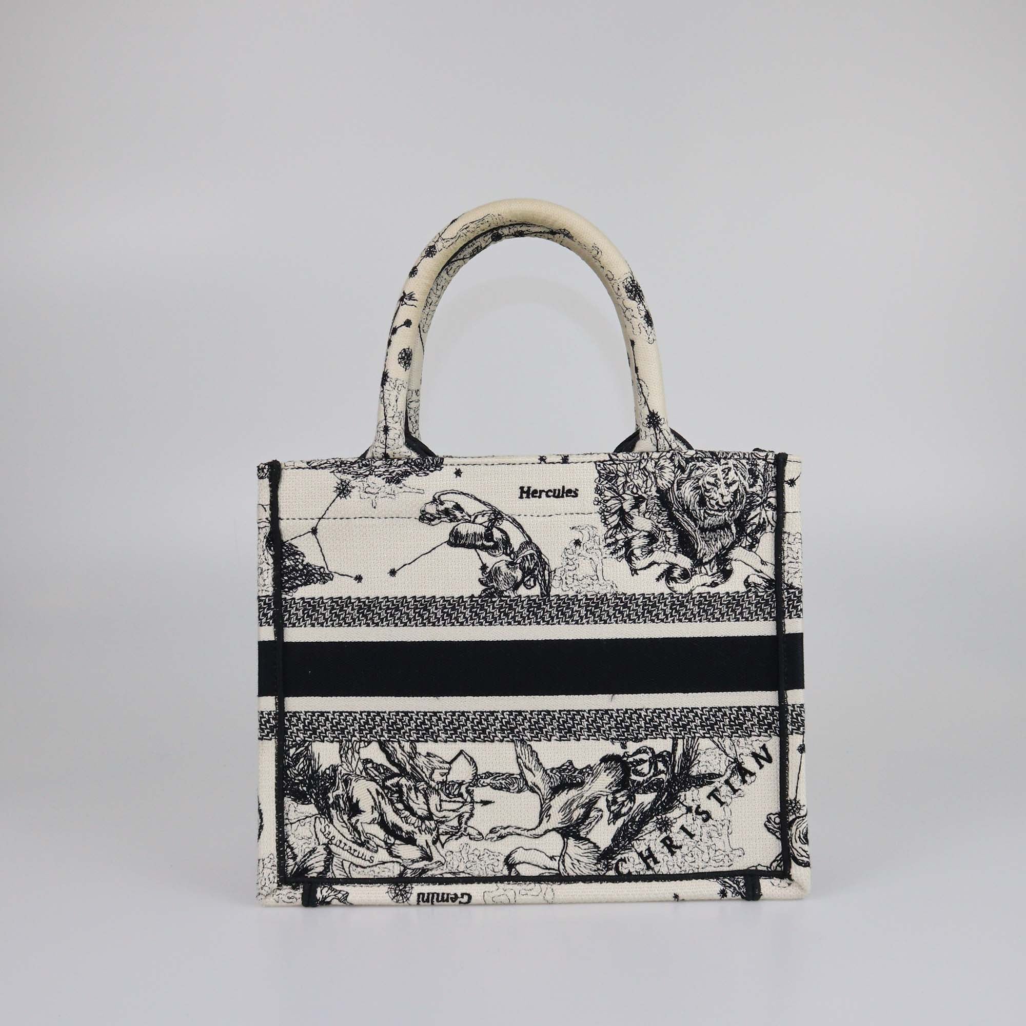 Christian Dior Latte/Black Zodiac Embroidery Small Book Tote