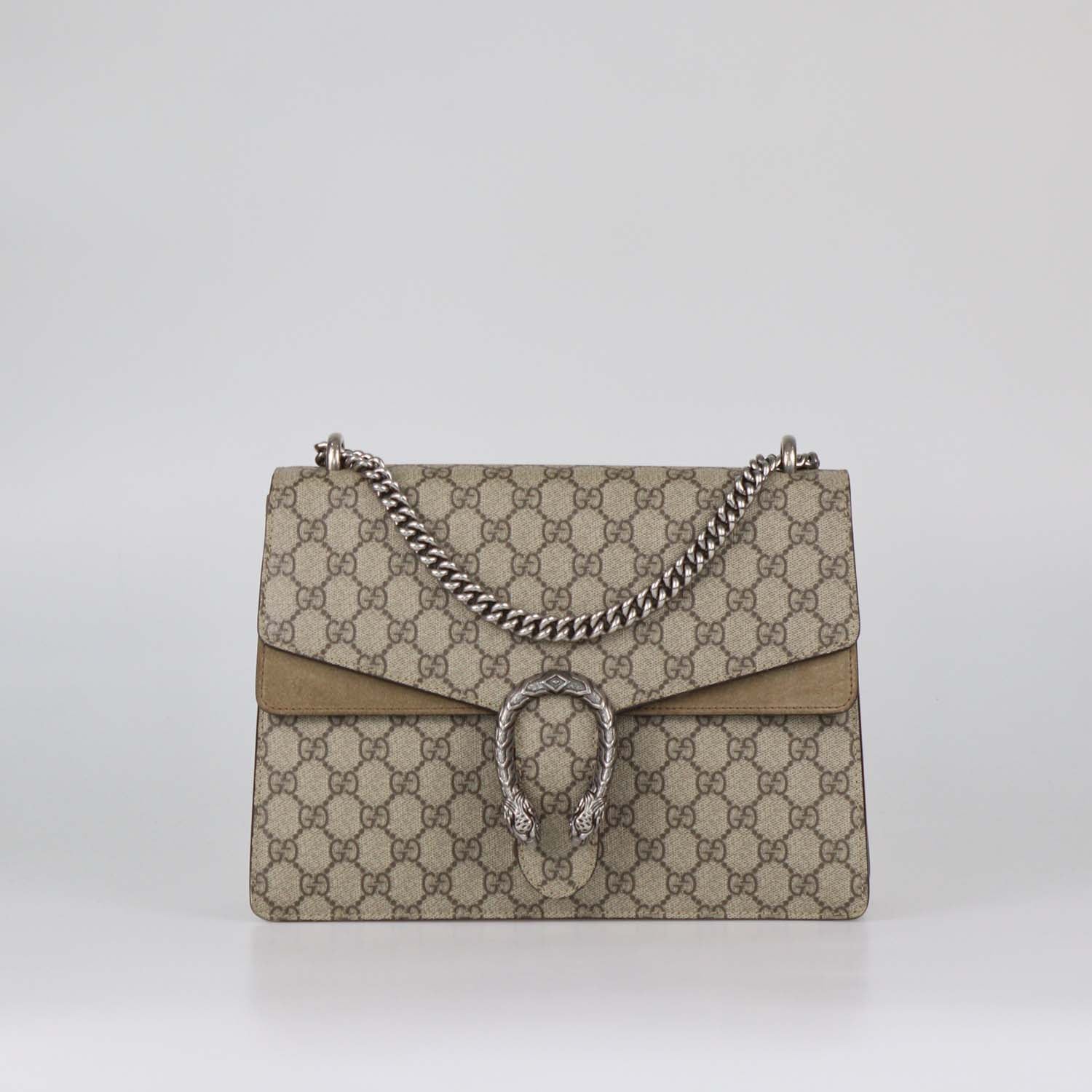 Gucci Beige GG Supreme Canvas and Suede Medium Dionysus Shoulder Bag