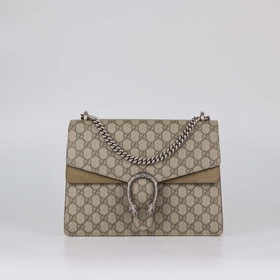Gucci Beige GG Supreme Canvas and Suede Medium Dionysus Shoulder Bag