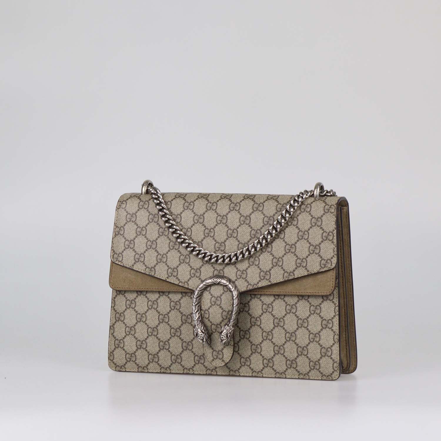 Gucci Beige GG Supreme Canvas and Suede Medium Dionysus Shoulder Bag