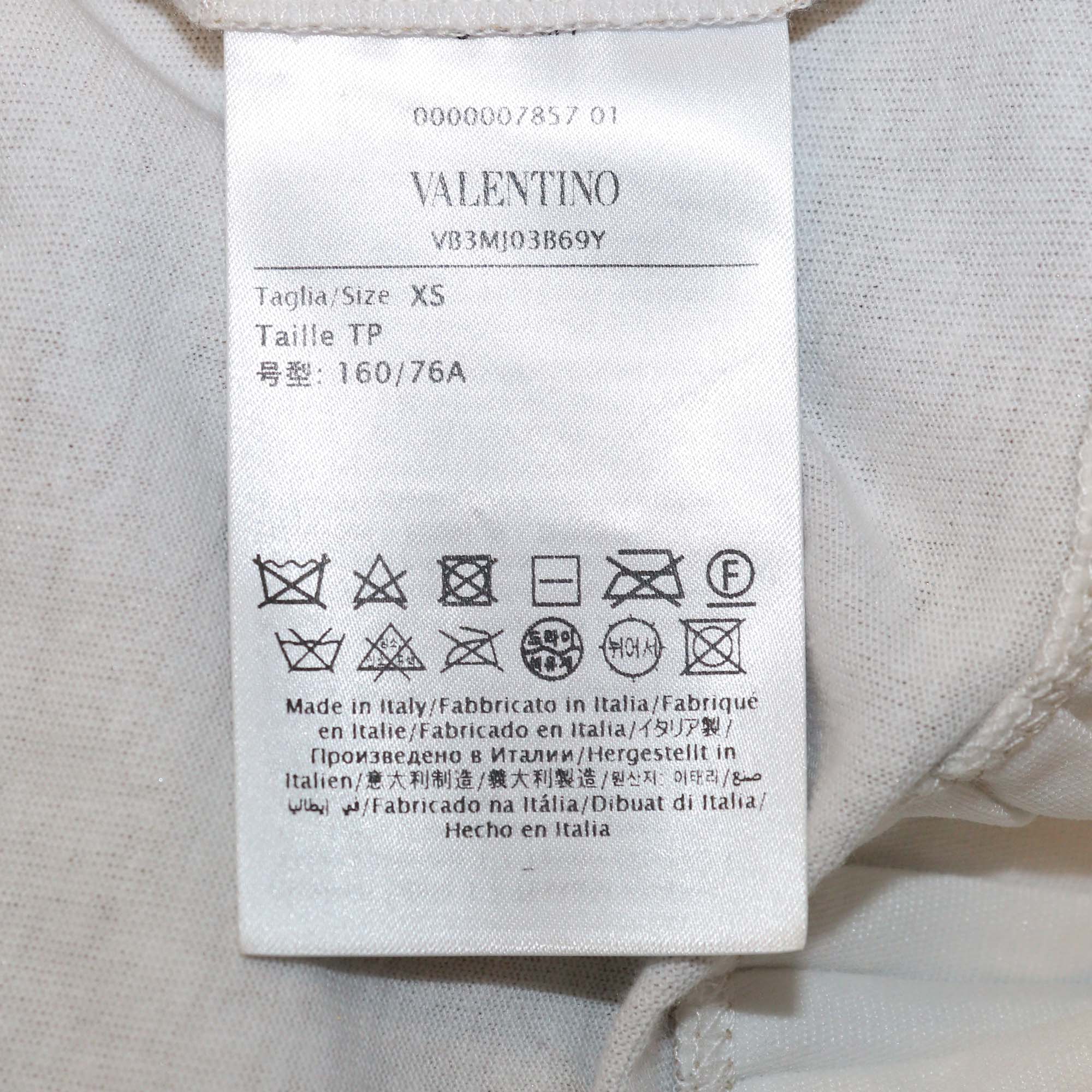 Valentino Gold/White Cotton Pleated Short Sleeve Midi Dress
