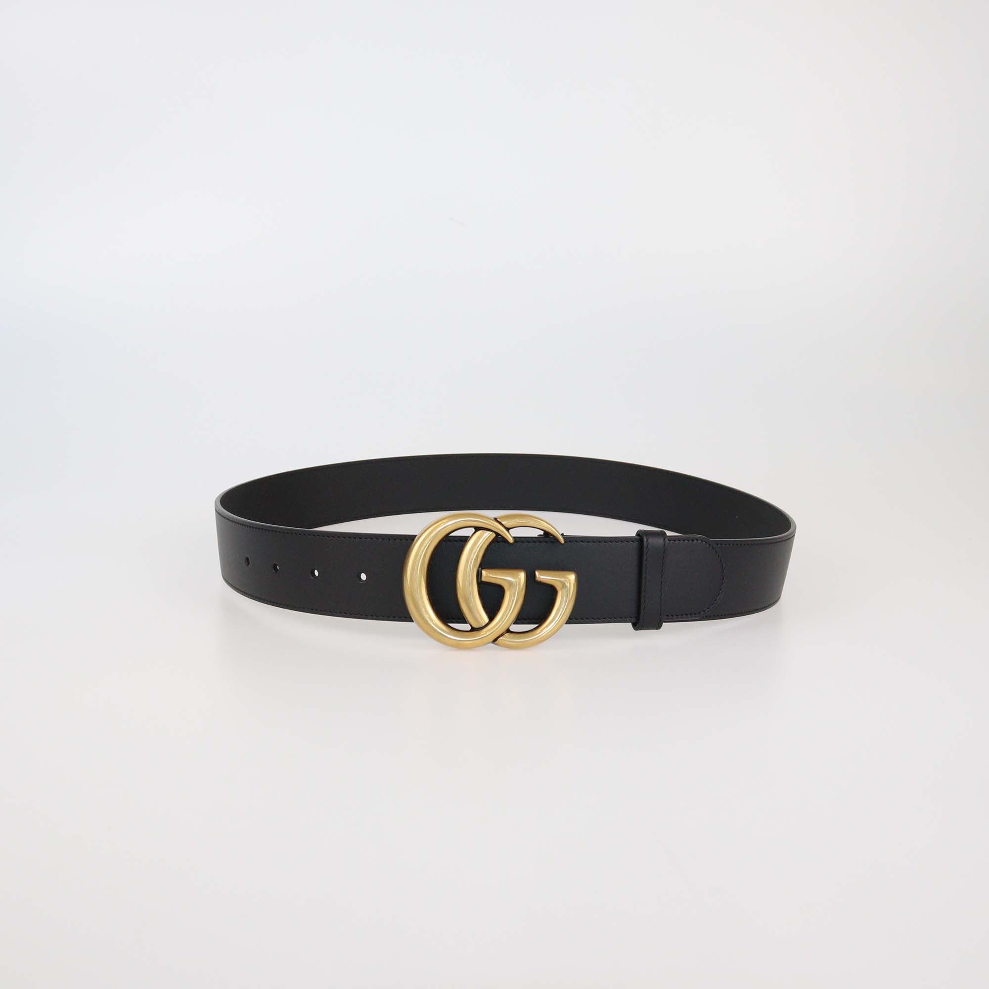 Gucci Black Leather GG Marmont Wide Belt