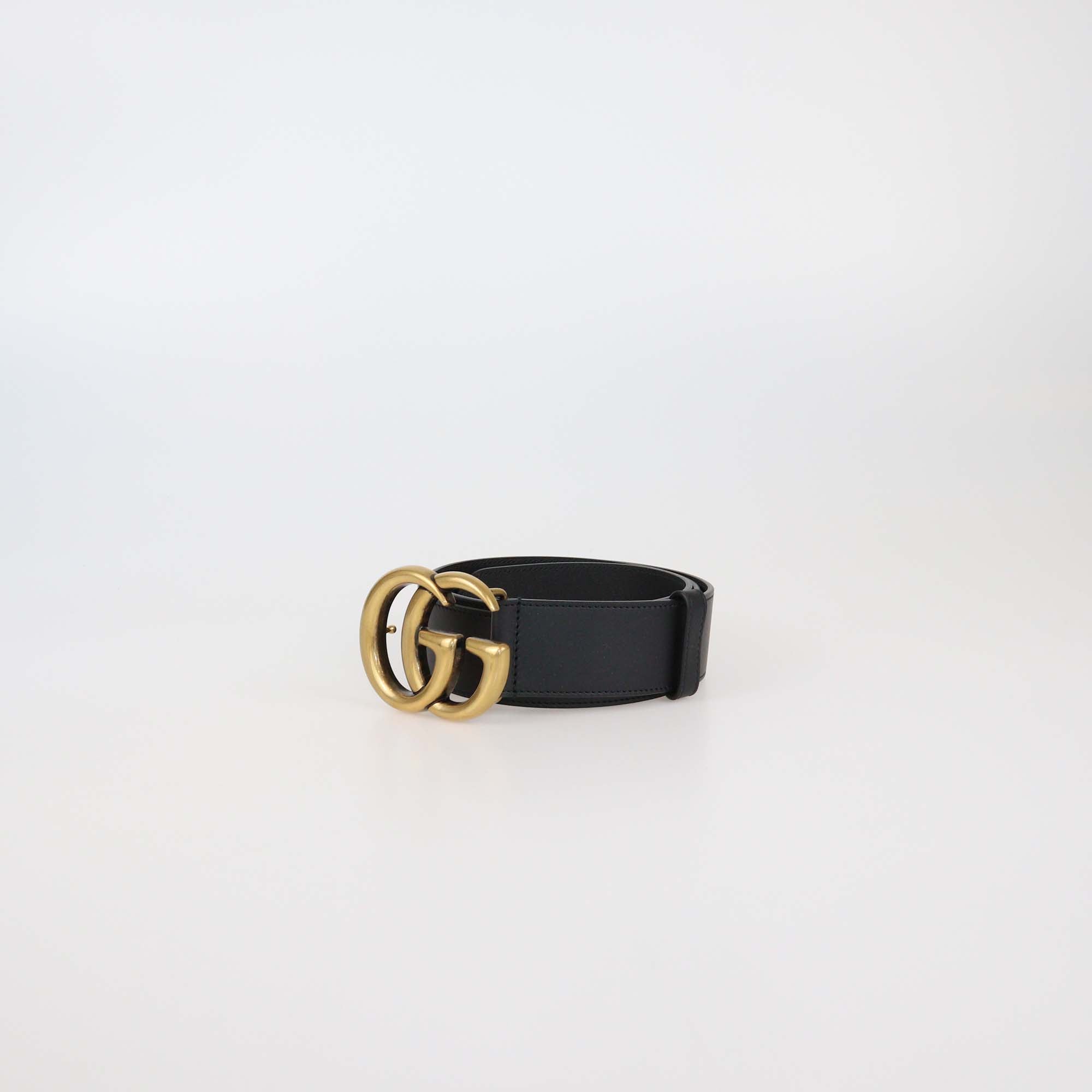 Gucci Black Leather GG Marmont Wide Belt