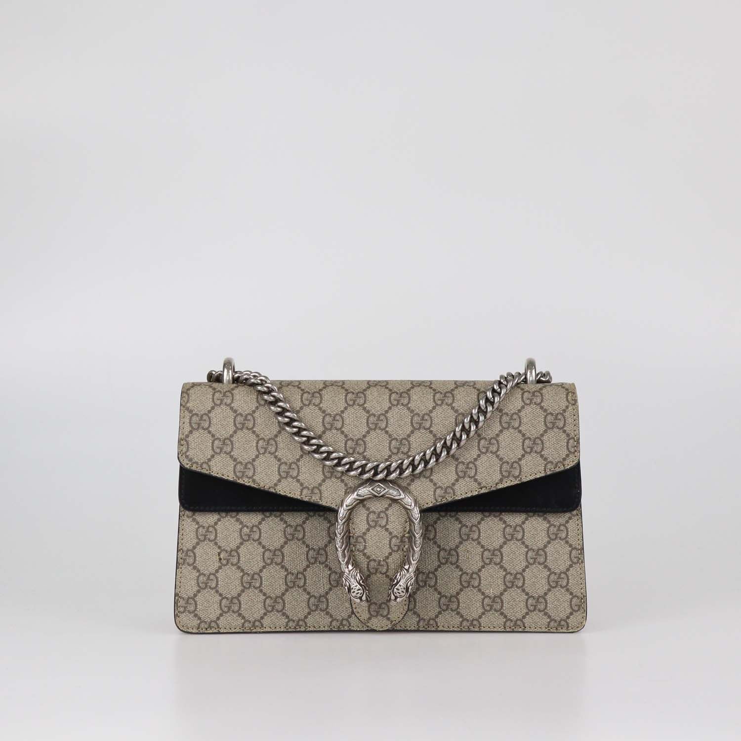 Gucci Beige/Black GG Supreme Canvas and Suede Small Dionysus Shoulder Bag