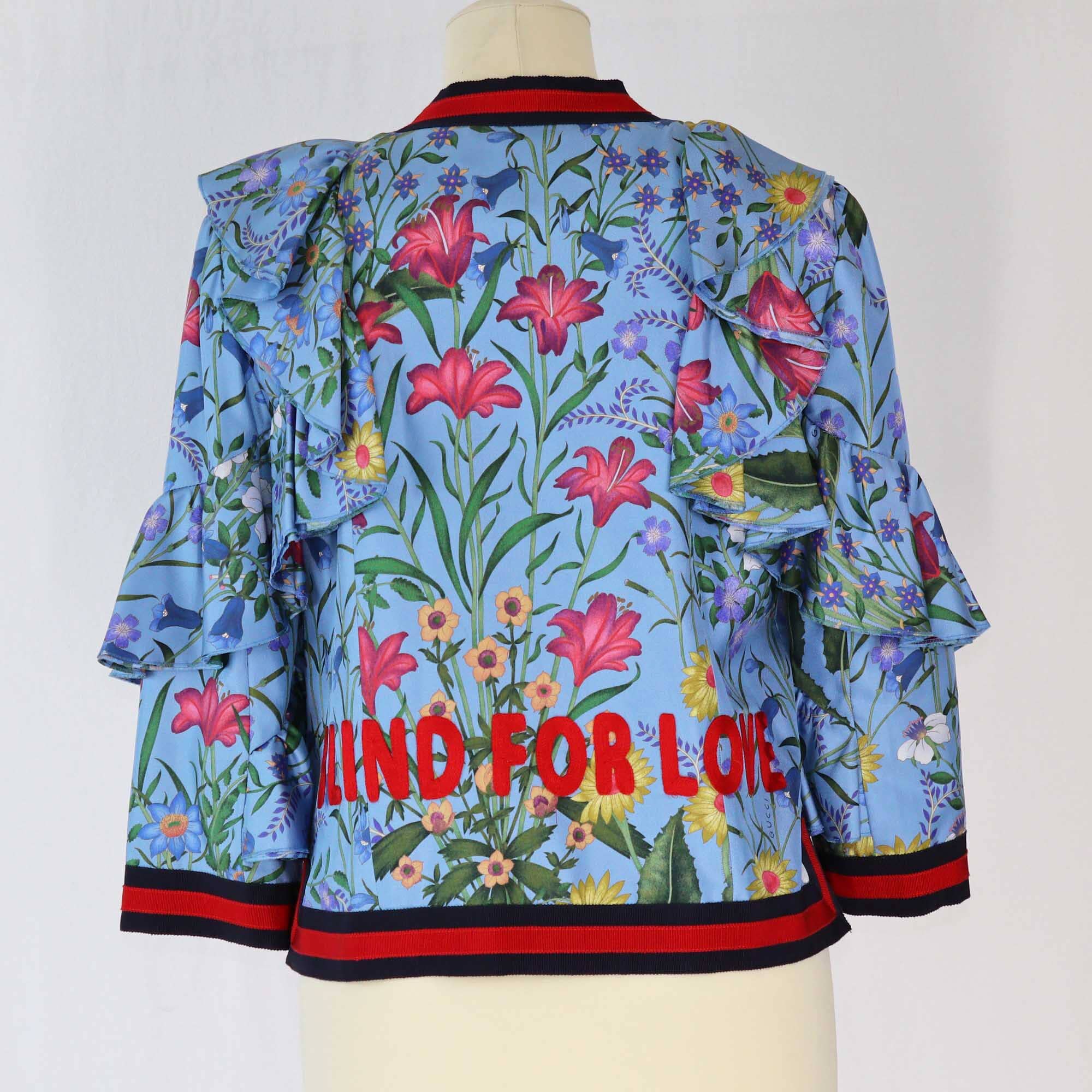 Gucci Blue Floral Print Ruffled Jacket Clothing Gucci 