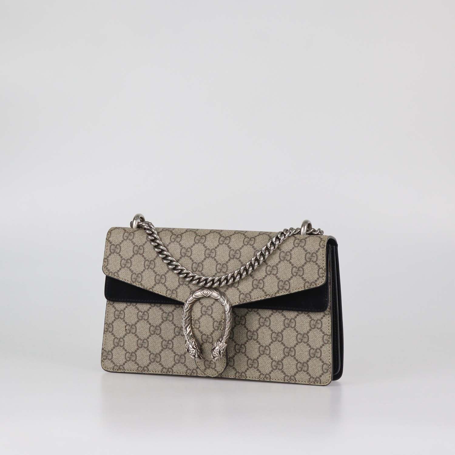 Gucci Beige/Black GG Supreme Canvas and Suede Small Dionysus Shoulder Bag
