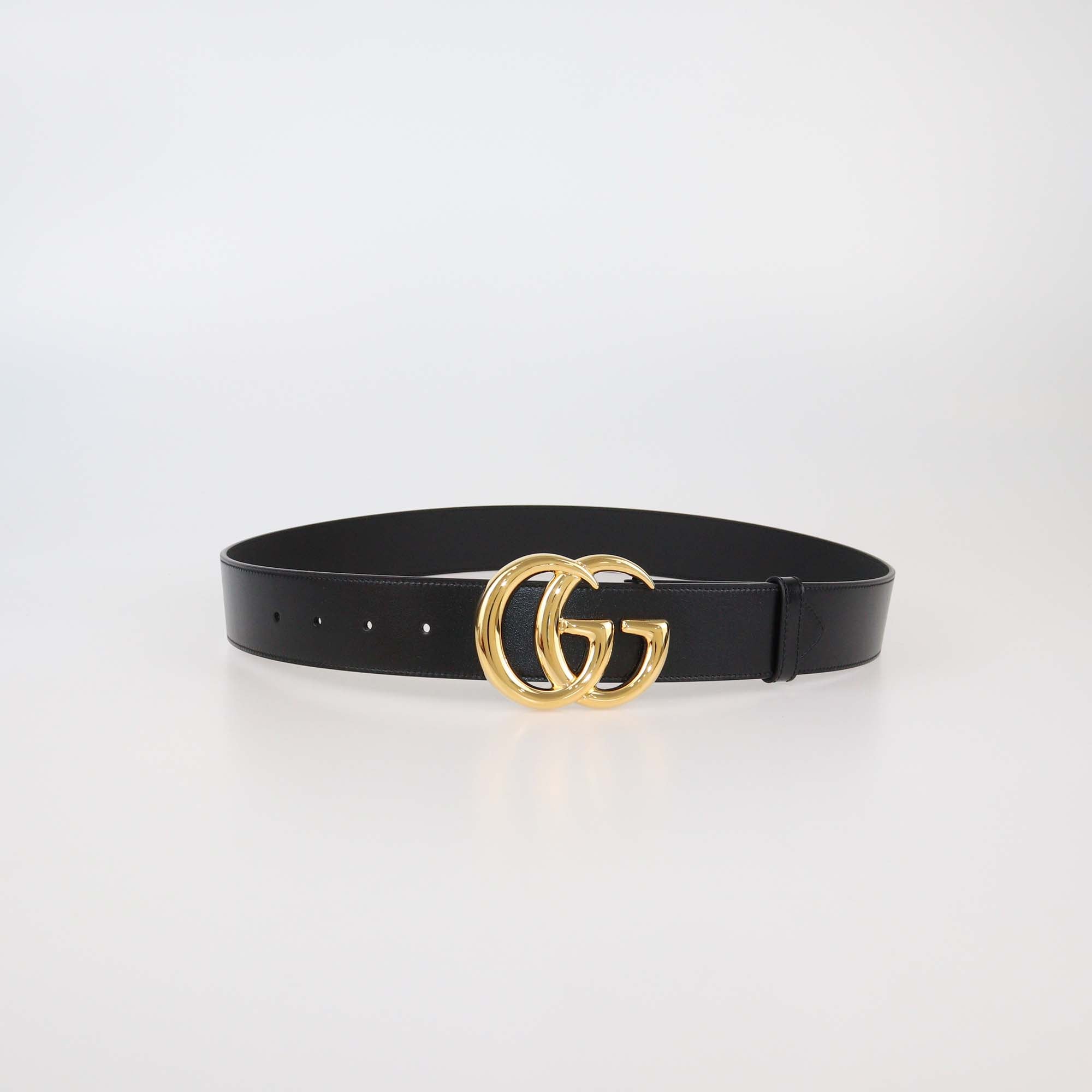 Gucci Black Leather GG Marmont Wide Belt