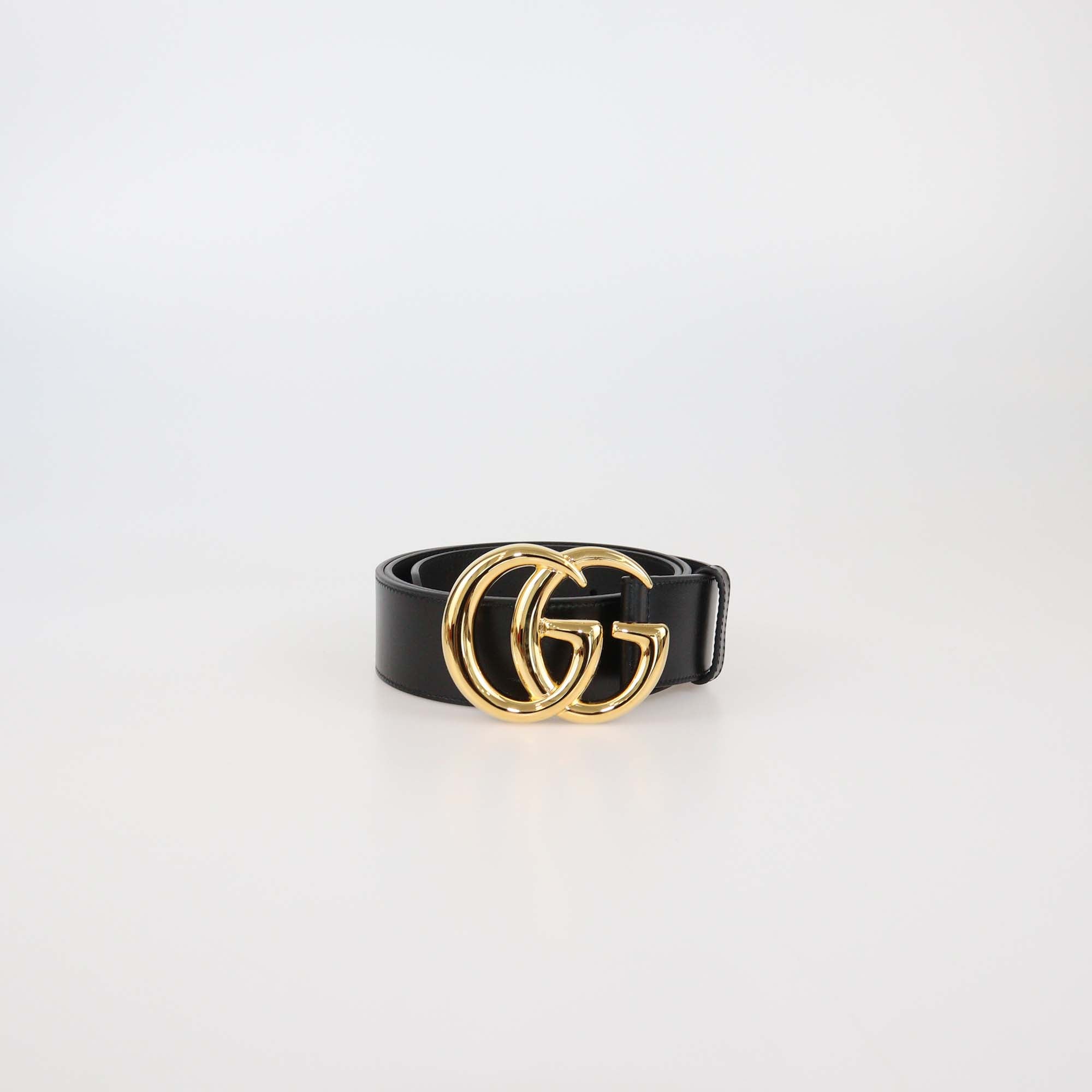 Gucci Black Leather GG Marmont Wide Belt