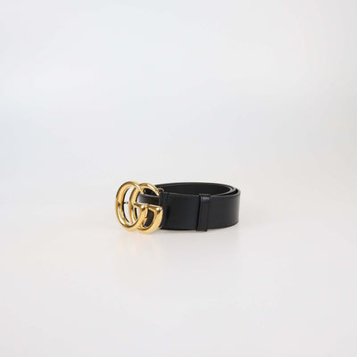 Gucci Black Leather GG Marmont Wide Belt