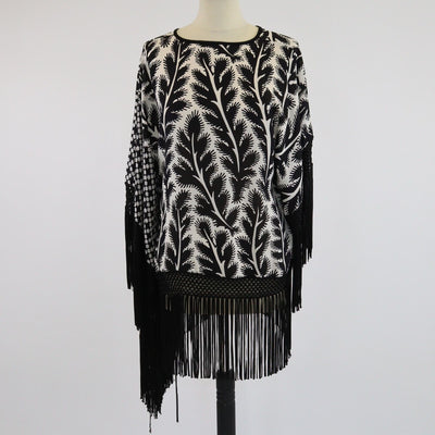Andrew Gn Black/White Printed Tassel Fridge Top Womens Andrew Gn 