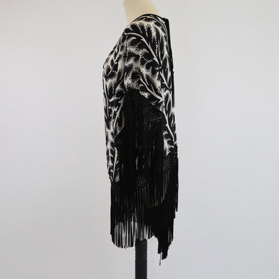 Andrew Gn Black/White Printed Tassel Fridge Top Womens Andrew Gn 