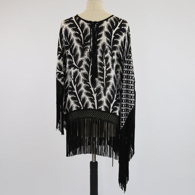 Andrew Gn Black/White Printed Tassel Fridge Top Womens Andrew Gn 