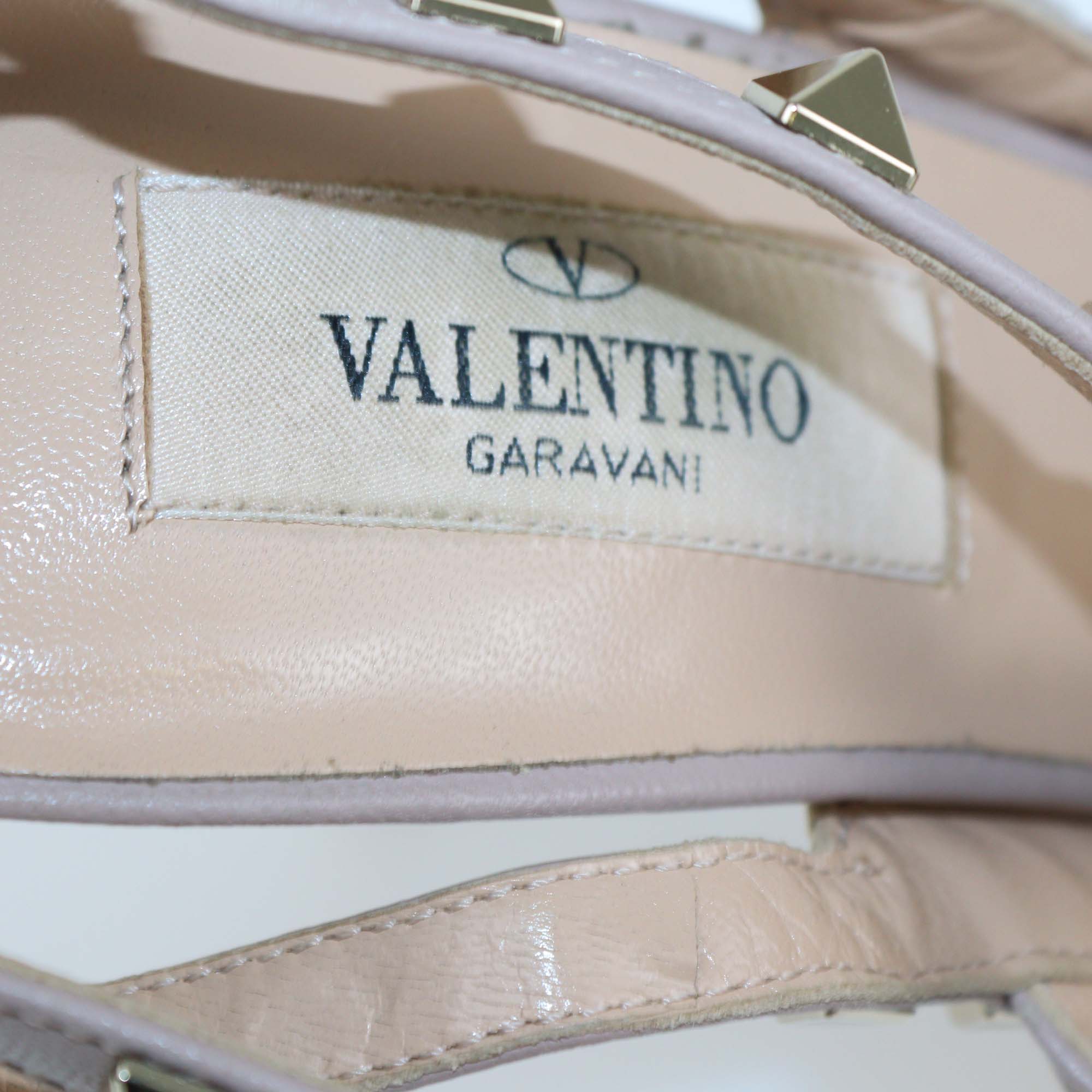 Valentino Gold/Rose Gold Water Snakeskin and Leather Rockstud Ankle Strap Pumps