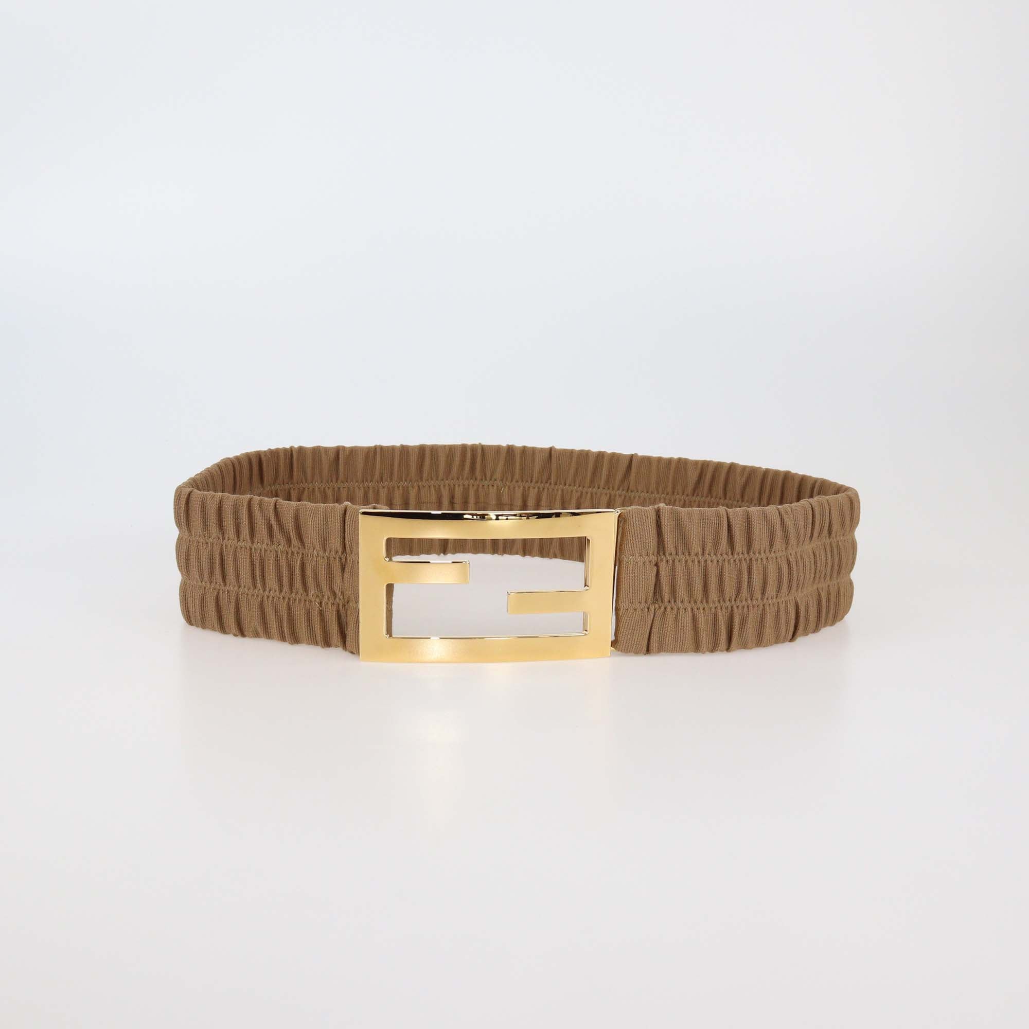 Fendi Brown Ruched Stretch Fabric Baguette Buckle Belt