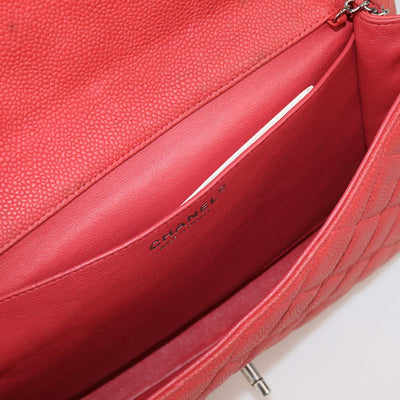 Chanel Red Quilted Caviar Leather Classic Flap Clutch On Chain