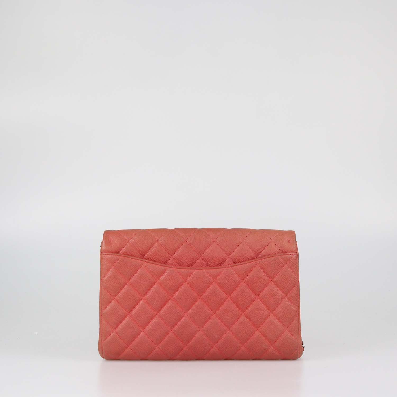 Chanel Red Quilted Caviar Leather Classic Flap Clutch On Chain