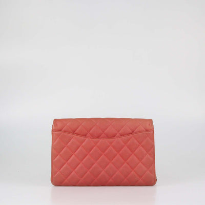 Chanel Red Quilted Caviar Leather Classic Flap Clutch On Chain
