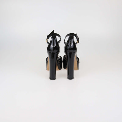 Valentino Black Patent Leather One Stud Platform Ankle Strap Sandals