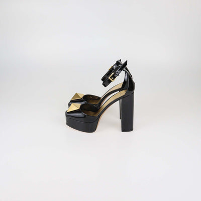 Valentino Black Patent Leather One Stud Platform Ankle Strap Sandals