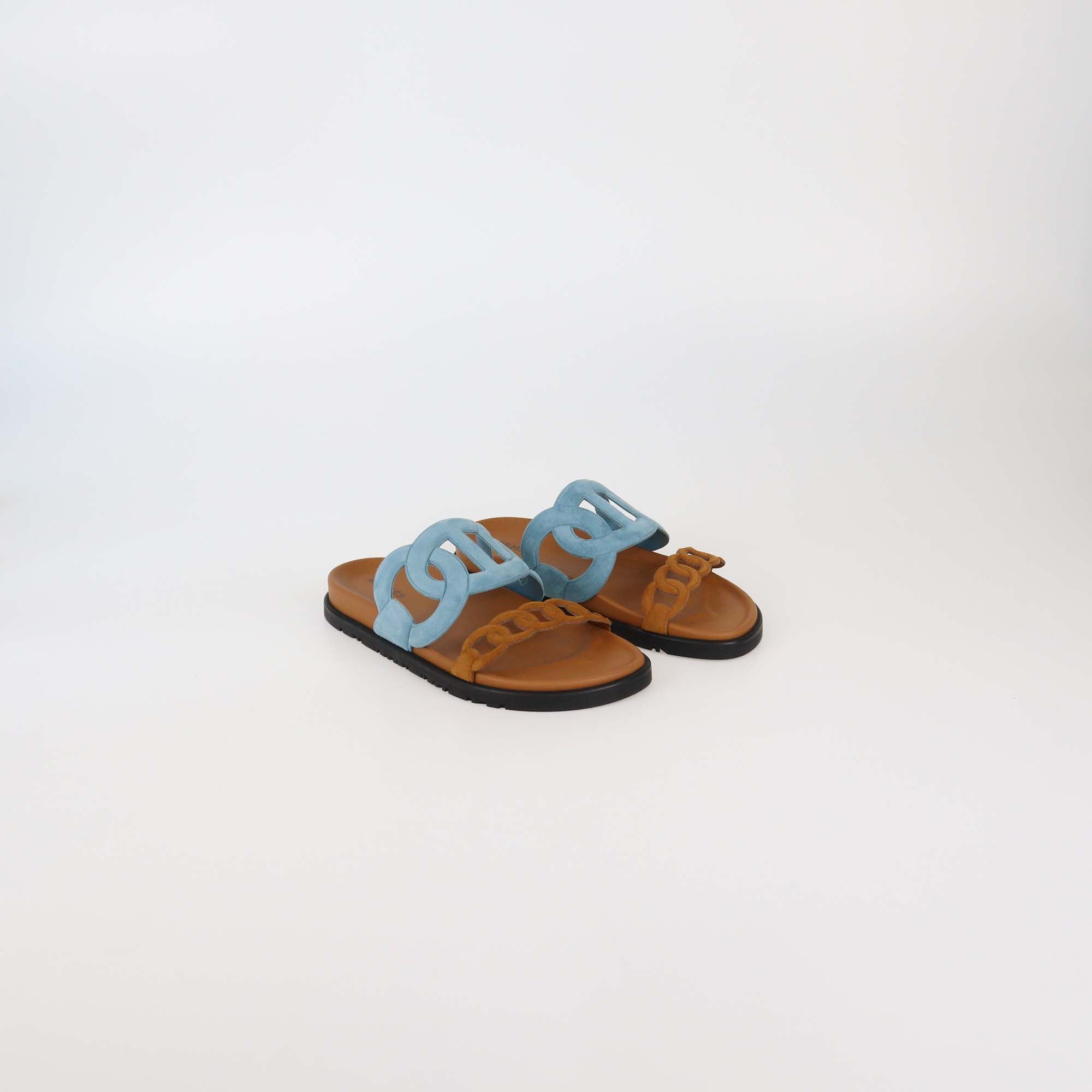 Hermes Bleu Cristaux/Naturel Suede Extra Sandals