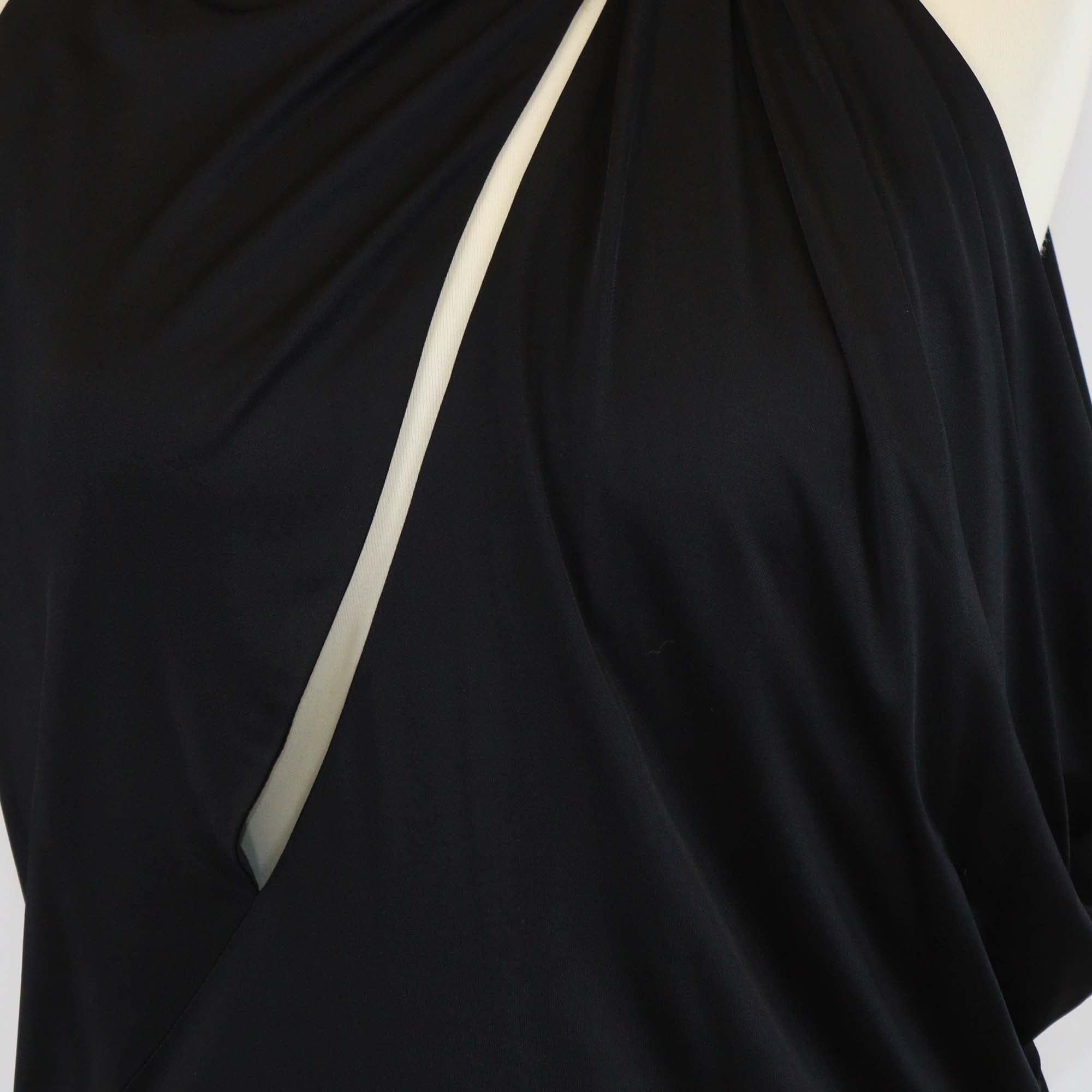 Versace Black Satin Cutout Turtle Neck Sleeveless Top