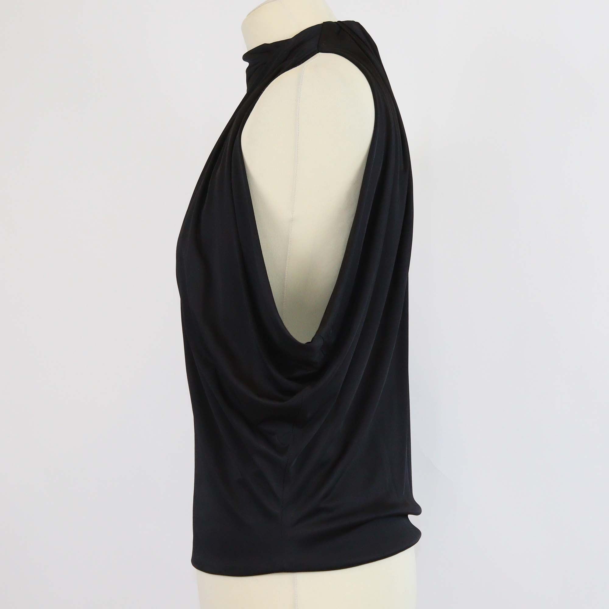 Versace Black Satin Cutout Turtle Neck Sleeveless Top