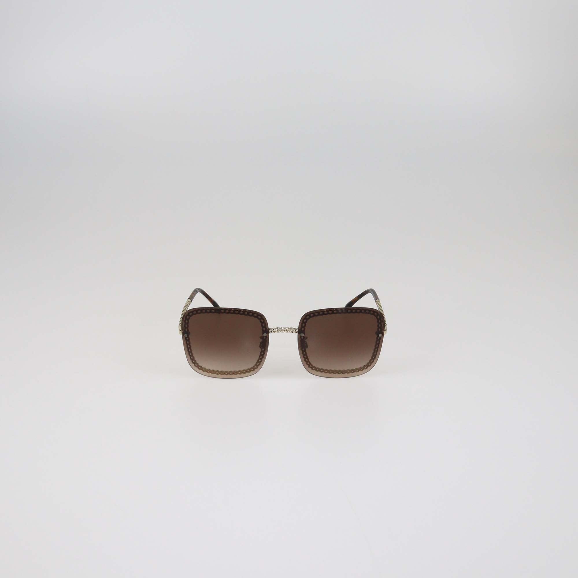 Chanel Brown Gradient Chain Square Sunglasses Womens Chanel 