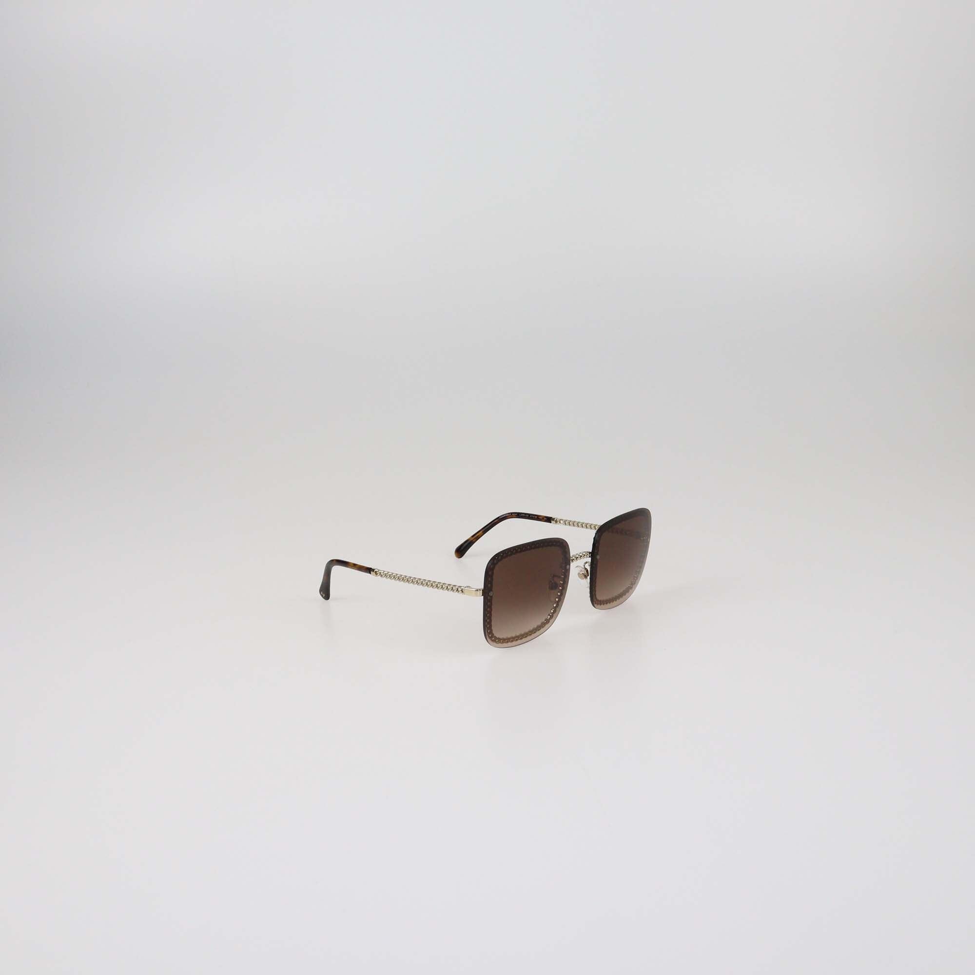Chanel Brown Gradient Chain Square Sunglasses Womens Chanel 