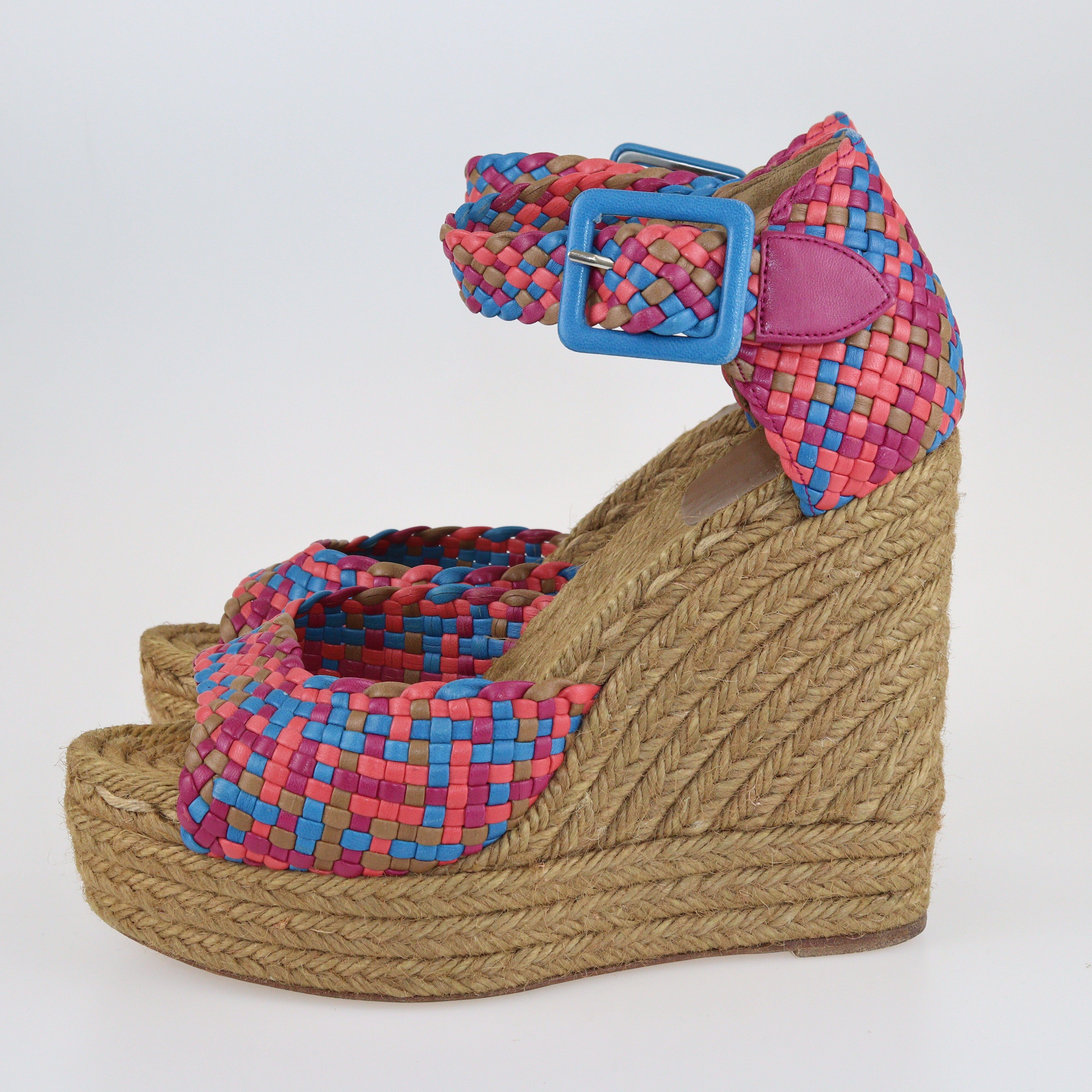 Hermes Multicolor Woven Leather Espadrille Wedge Sandals Shoes Hermes 
